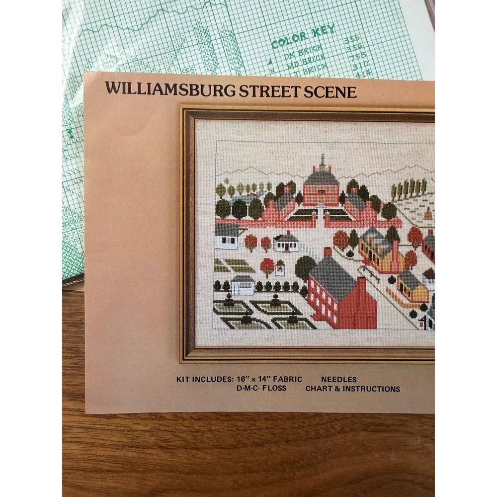 VTG Yo Williamsburg Street Scene Cross Stitch Kit Colonial Americana No Needle
